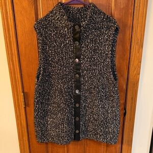 Chic Black and White Knit Vest with Button Accents